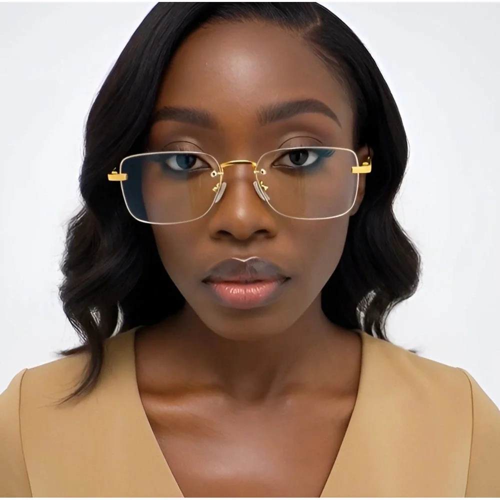 Gold Rimless Rectangle Clear Lens Glasses Women Retro Fashion Eyewear New Lentes